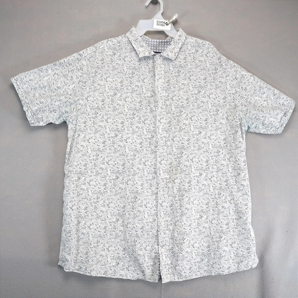 Synrgy White Navy‎ Micro Floral Button Up Shirt Men's Tall 2XLT Cotton Casual